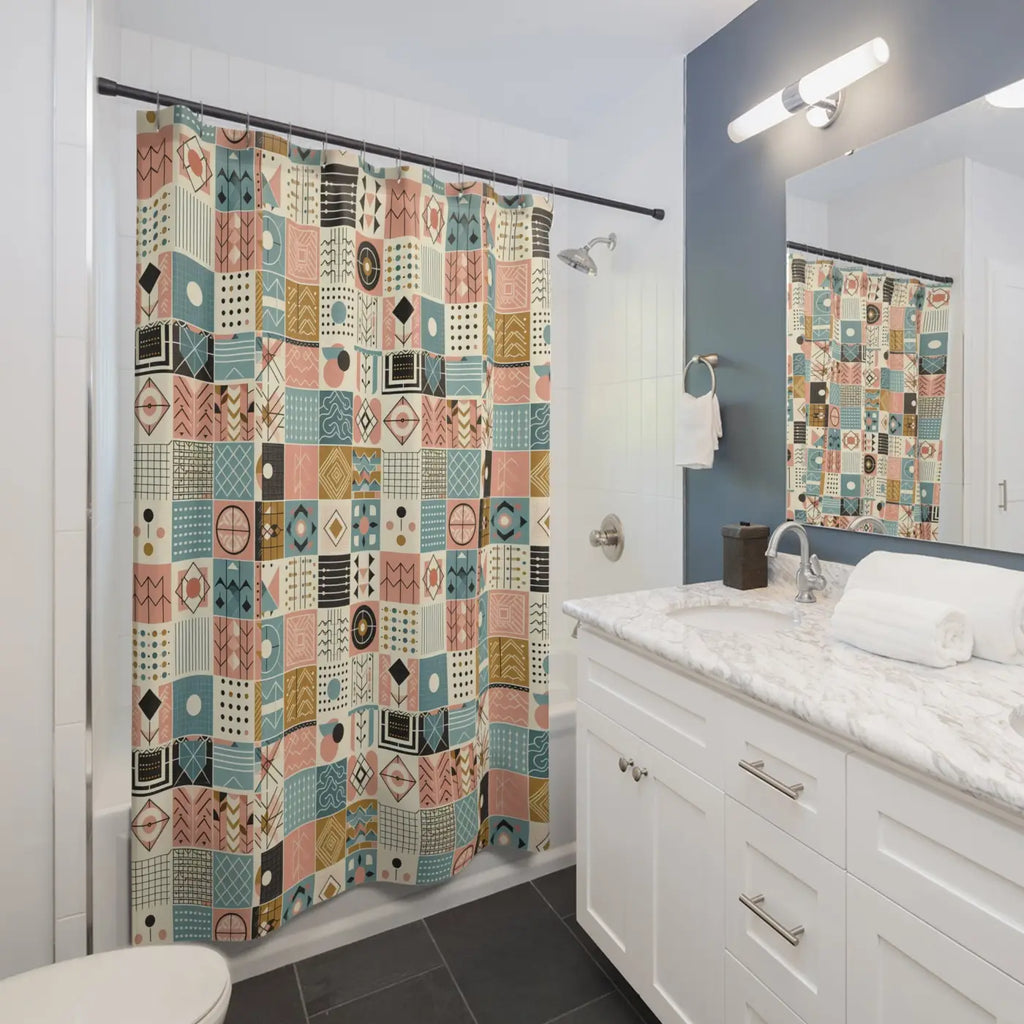 Pastel Geometric Pattern Shower Curtain - Bathroom Decor - DipaliZ