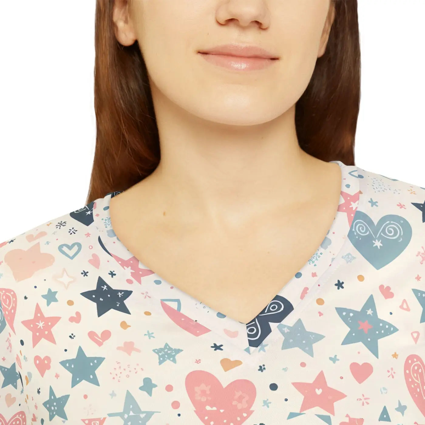 Stylish Pastel Hearts Long Sleeve V-Neck Tee - DipaliZ