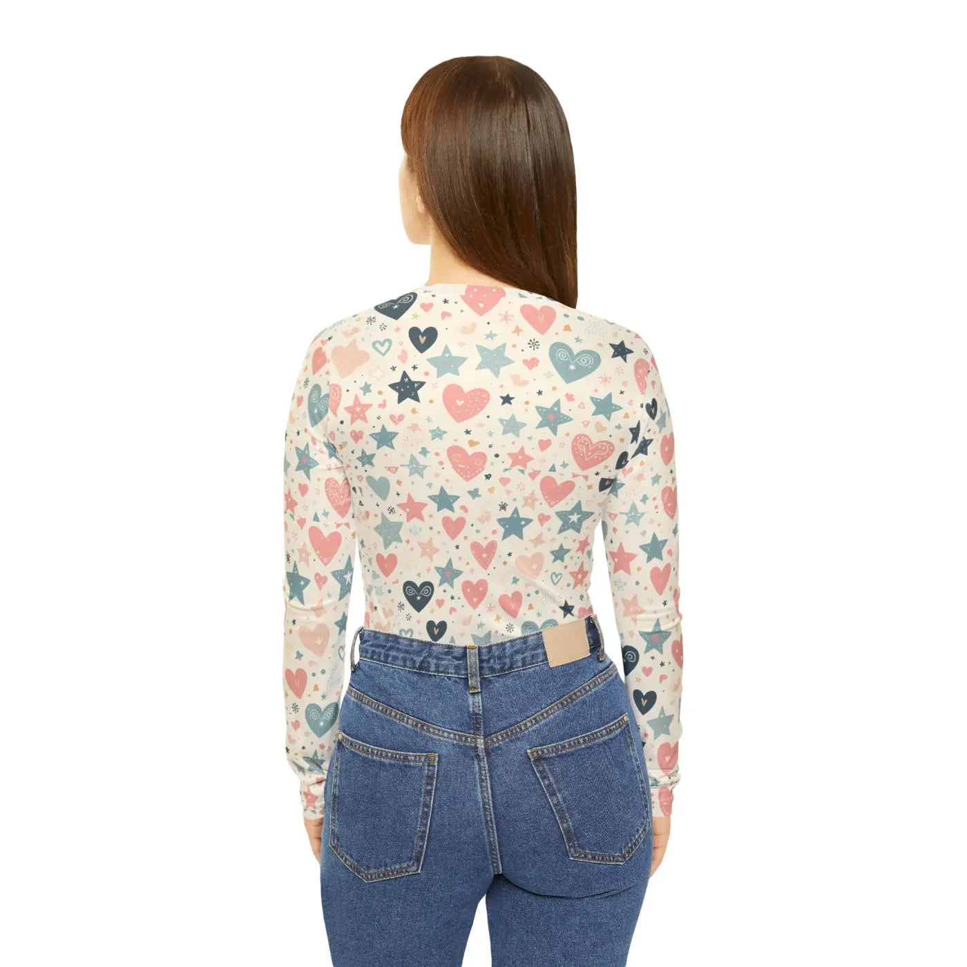 Stylish Pastel Hearts Long Sleeve V-Neck Tee - DipaliZ