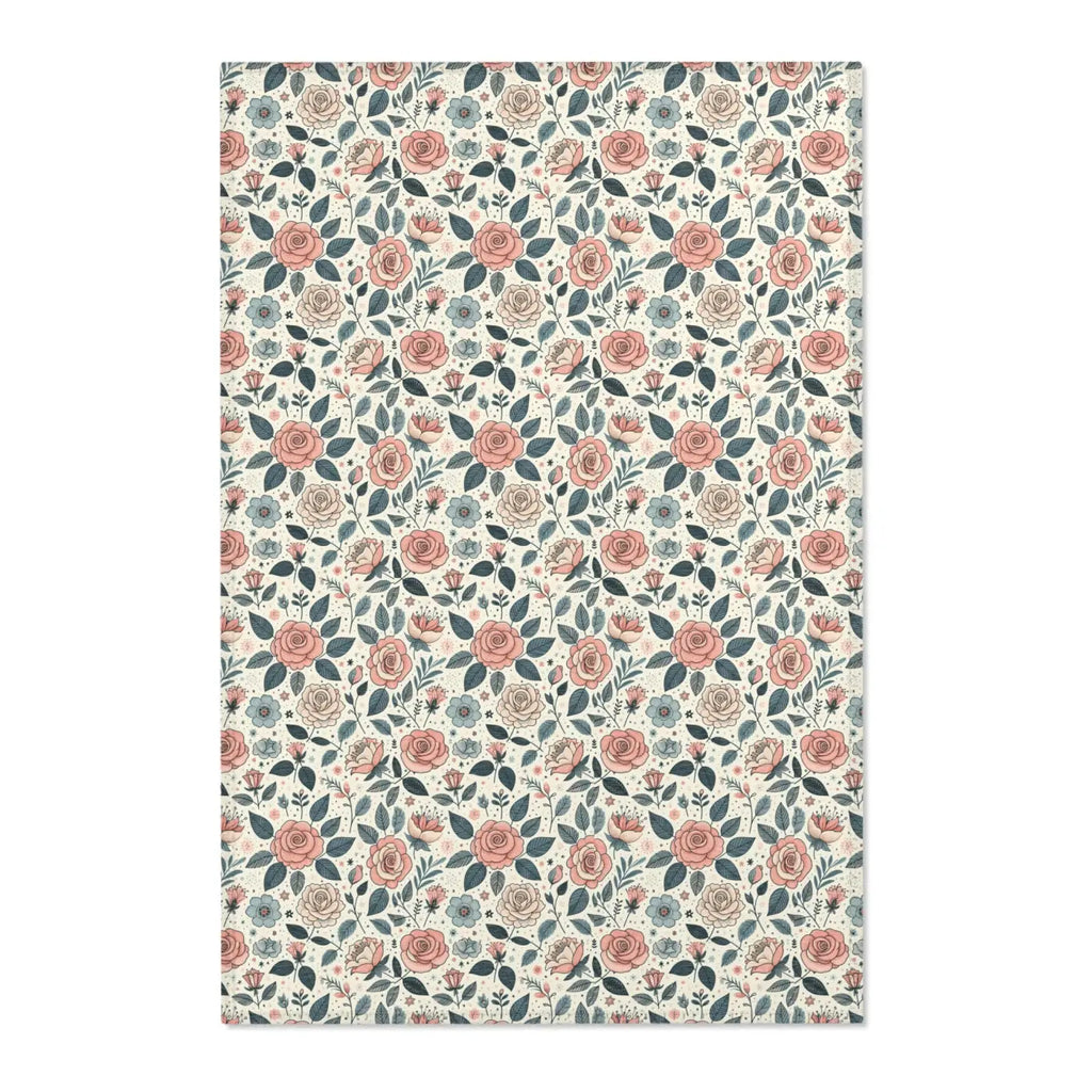 Pastel Rose Flower Area Rugs - Polyester Chenille Decor - DipaliZ