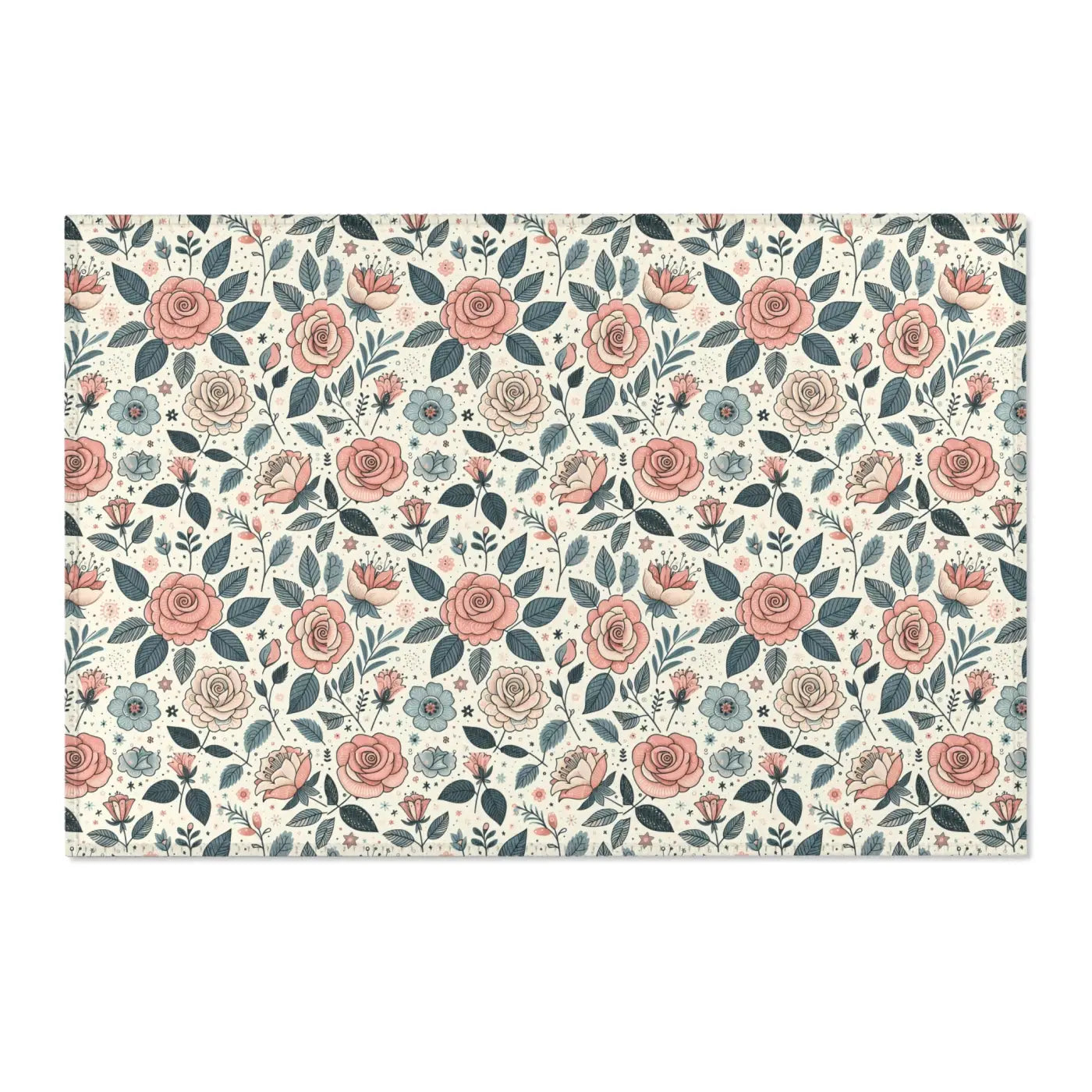 Pastel Rose Flower Area Rugs - Polyester Chenille Decor - DipaliZ