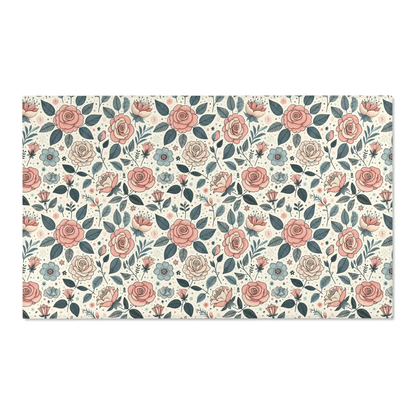 Pastel Rose Flower Area Rugs - Polyester Chenille Decor - DipaliZ