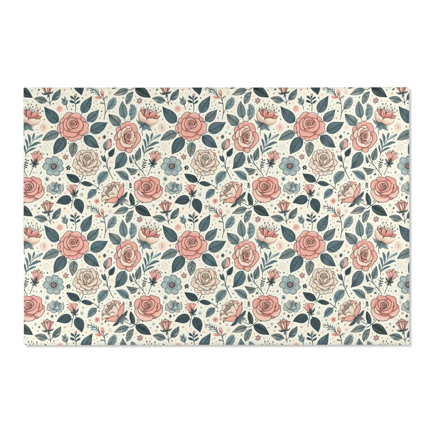 Pastel Rose Flower Area Rugs - Polyester Chenille Decor - DipaliZ
