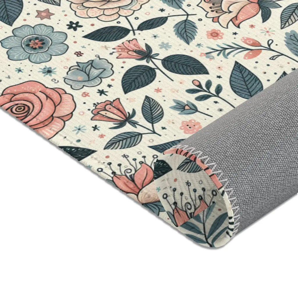 Pastel Rose Flower Area Rugs - Polyester Chenille Decor - DipaliZ