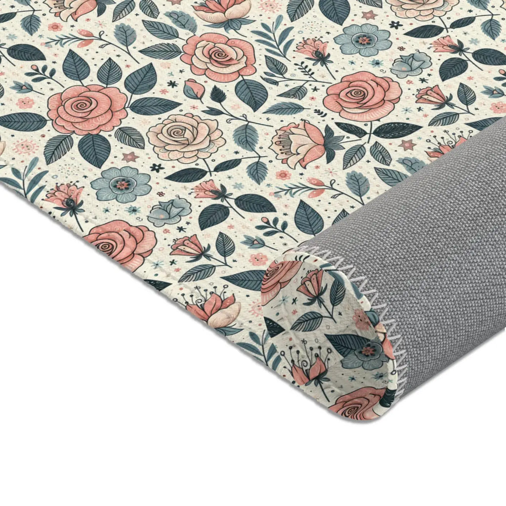 Pastel Rose Flower Area Rugs - Polyester Chenille Decor - DipaliZ