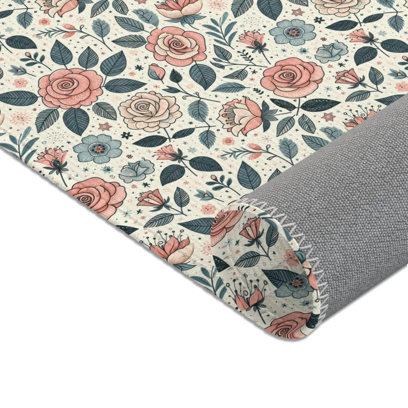 Pastel Rose Flower Area Rugs - Polyester Chenille Decor - DipaliZ