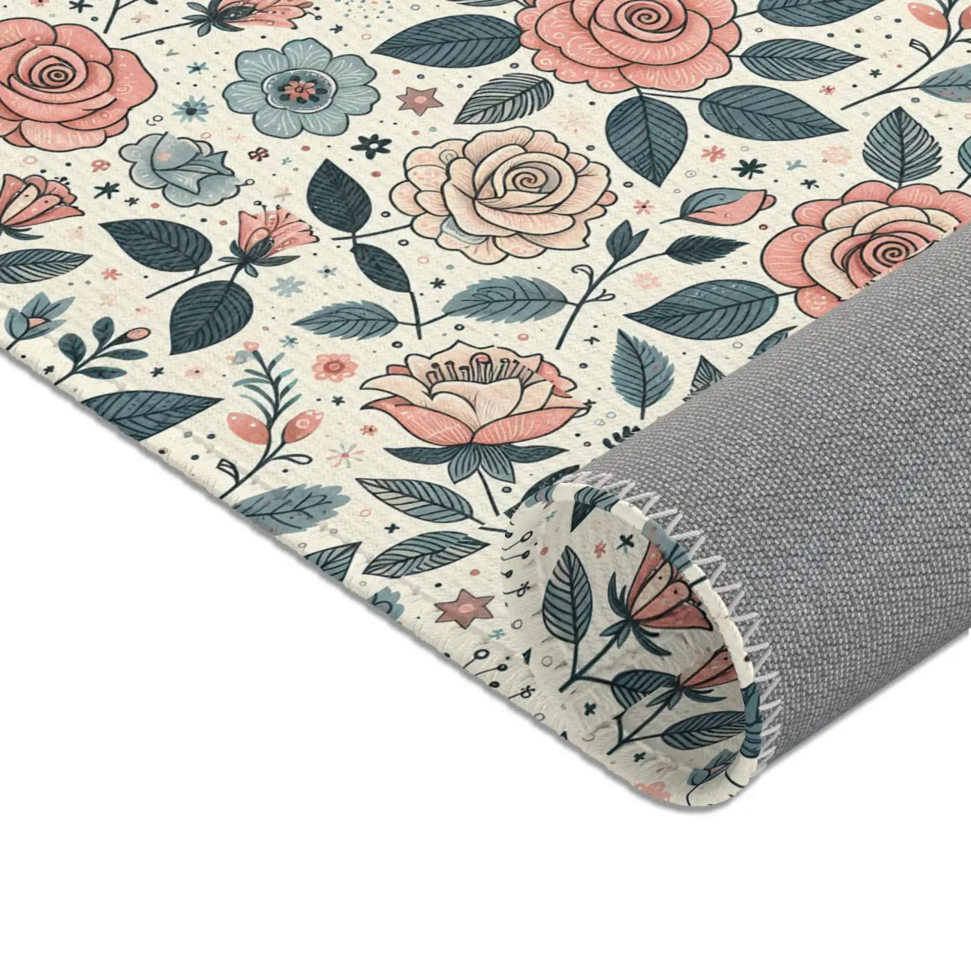 Pastel Rose Flower Area Rugs - Polyester Chenille Decor - DipaliZ