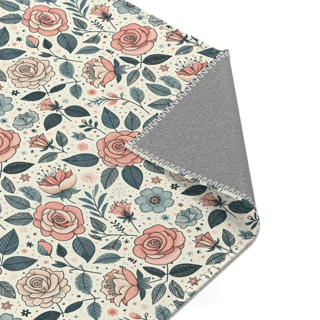 Pastel Rose Flower Area Rugs - Polyester Chenille Decor - DipaliZ