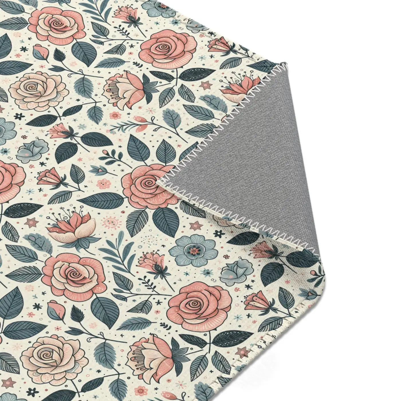 Pastel Rose Flower Area Rugs - Polyester Chenille Decor - DipaliZ
