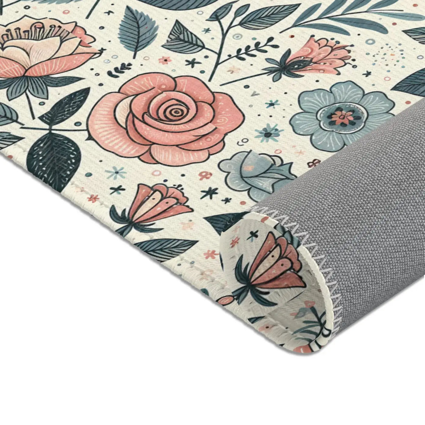 Pastel Rose Flower Area Rugs - Polyester Chenille Decor - DipaliZ