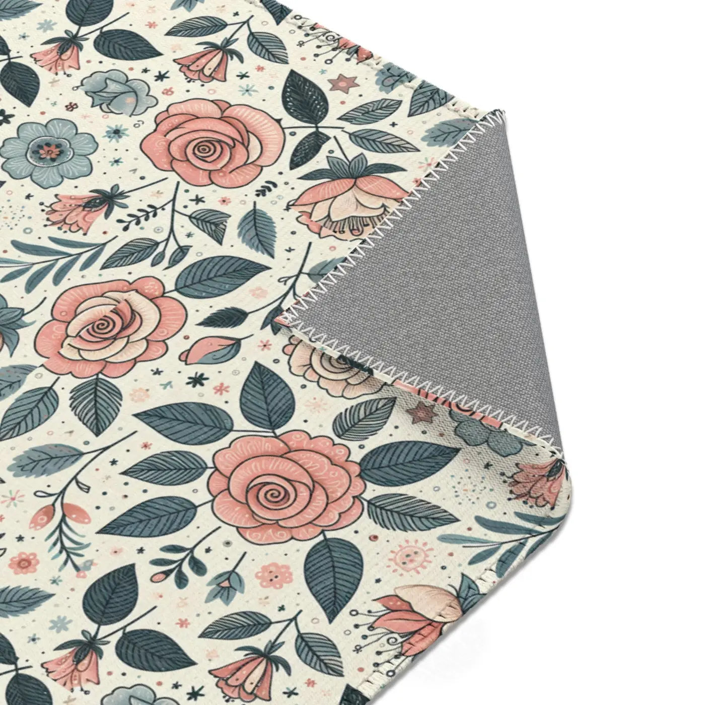 Pastel Rose Flower Area Rugs - Polyester Chenille Decor - DipaliZ