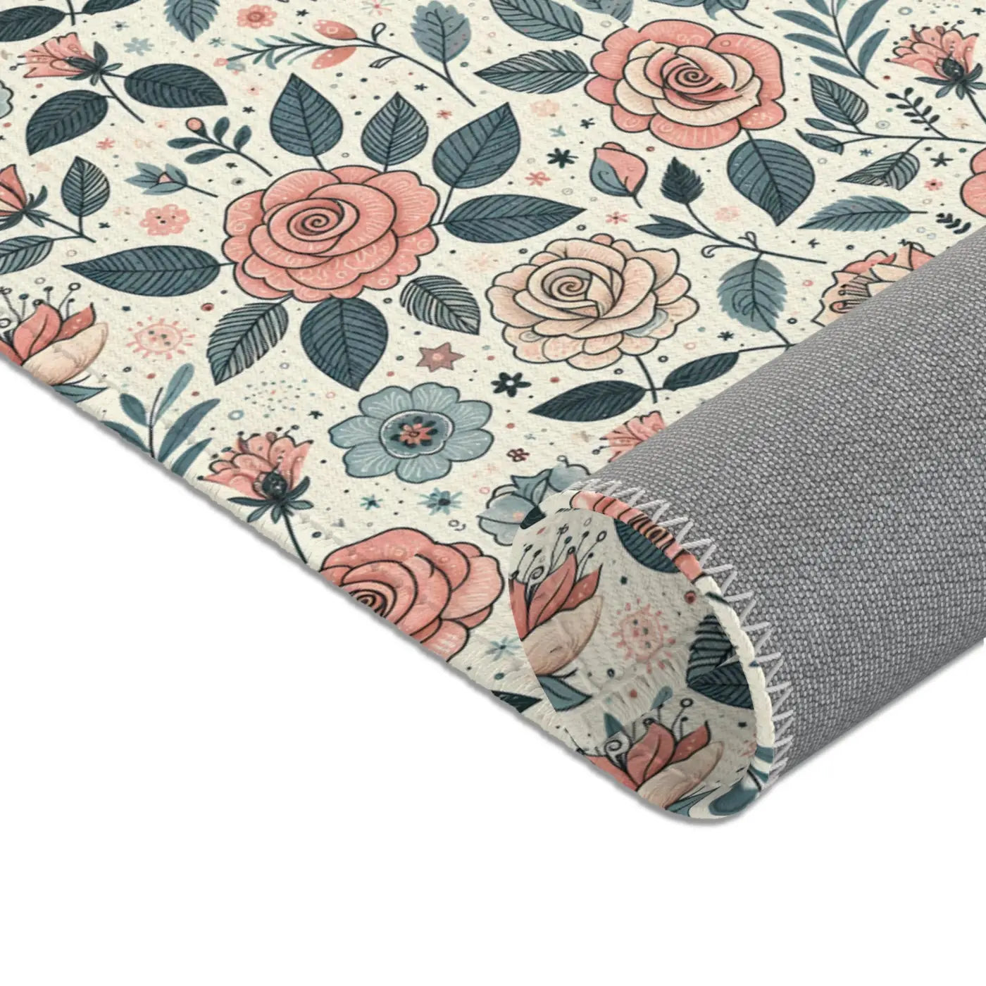 Pastel Rose Flower Area Rugs - Polyester Chenille Decor - DipaliZ