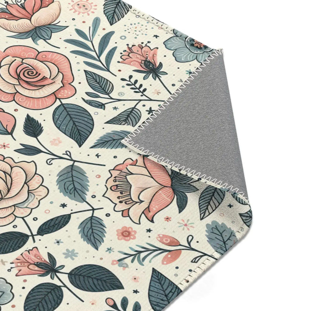 Pastel Rose Flower Area Rugs - Polyester Chenille Decor - DipaliZ