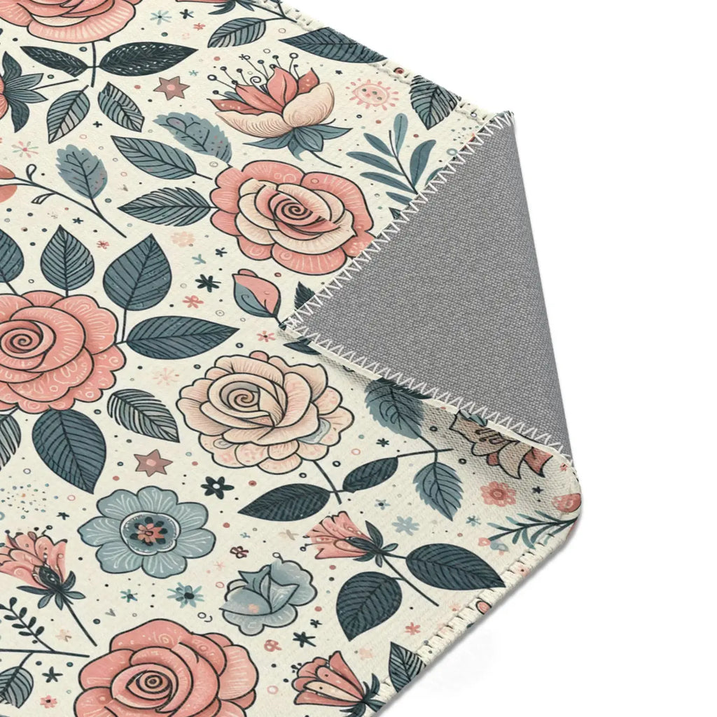 Pastel Rose Flower Area Rugs - Polyester Chenille Decor - DipaliZ