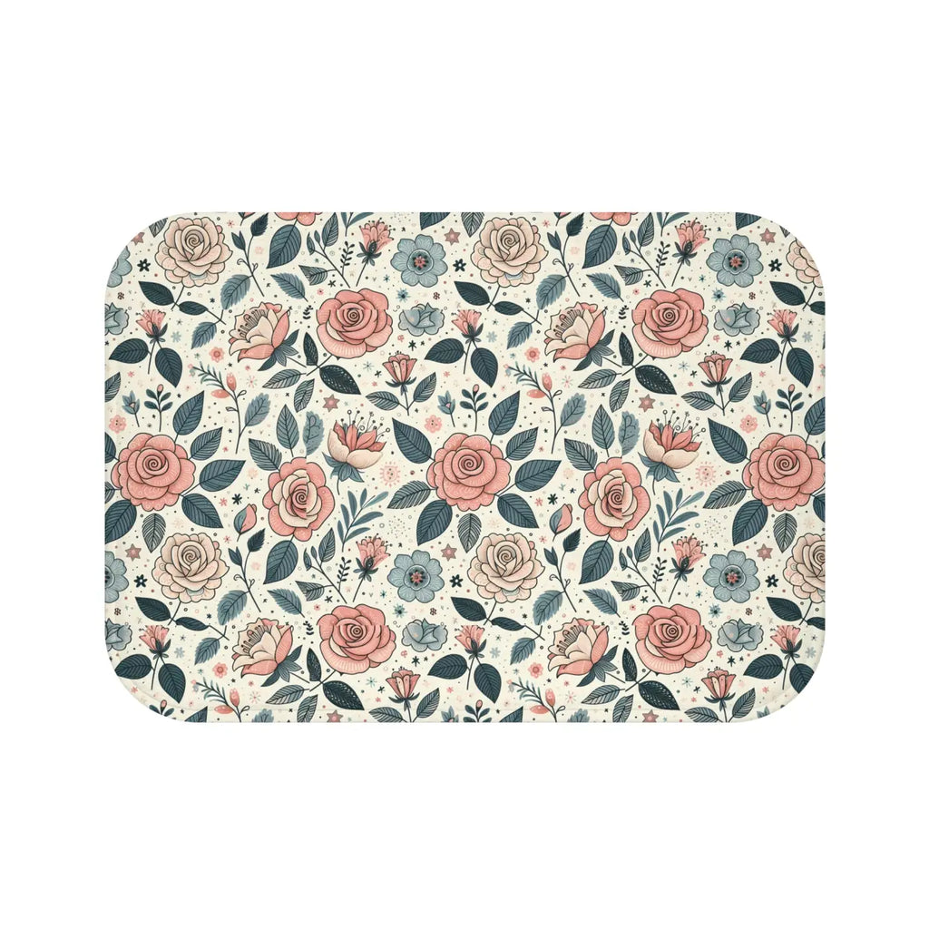 Rose Bath Mat - Elegant Pastel Floral Anti-Slip Backing - DipaliZ