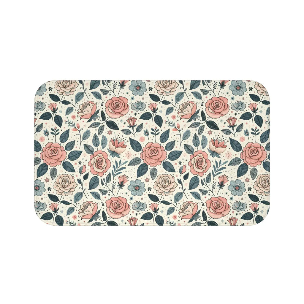 Rose Bath Mat - Elegant Pastel Floral Anti-Slip Backing - DipaliZ