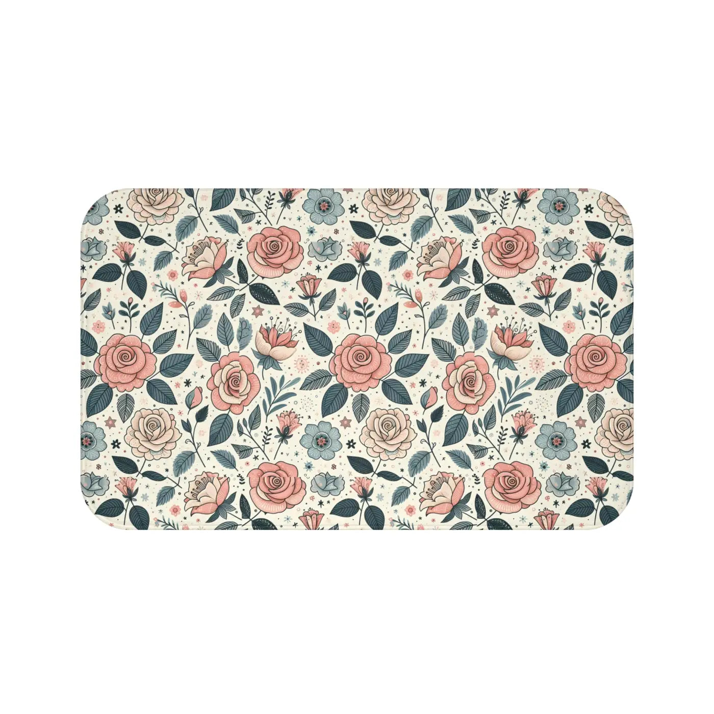 Rose Bath Mat - Elegant Pastel Floral Anti-Slip Backing - DipaliZ