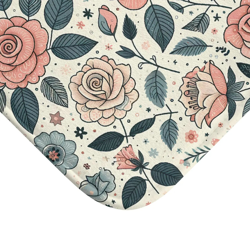 Rose Bath Mat - Elegant Pastel Floral Anti-Slip Backing - DipaliZ