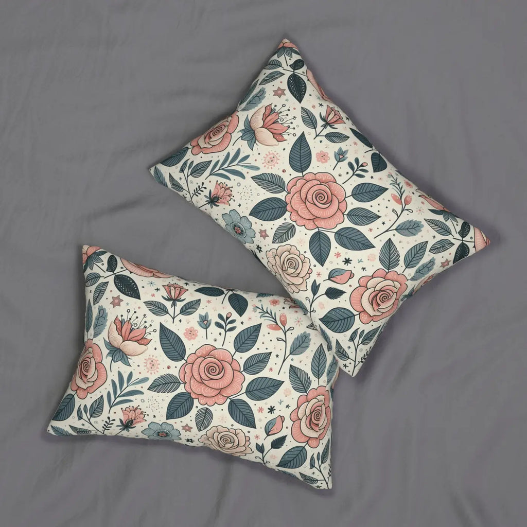 Pastel Rose Flowers Lumbar Pillow - Spun Polyester Decor - DipaliZ