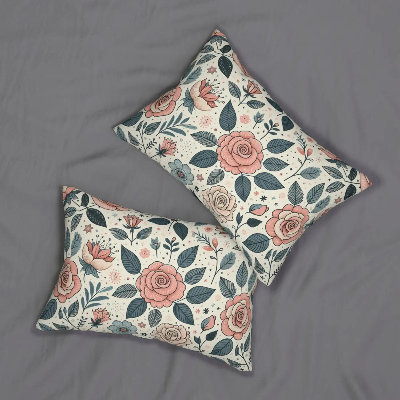 Pastel Rose Flowers Lumbar Pillow - Spun Polyester Decor - DipaliZ