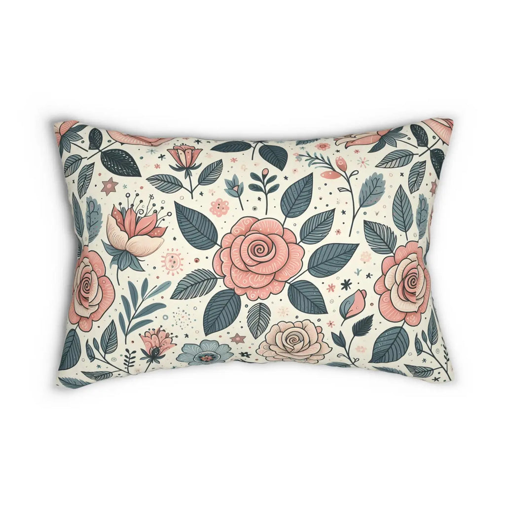 Pastel Rose Flowers Lumbar Pillow - Spun Polyester Decor - DipaliZ