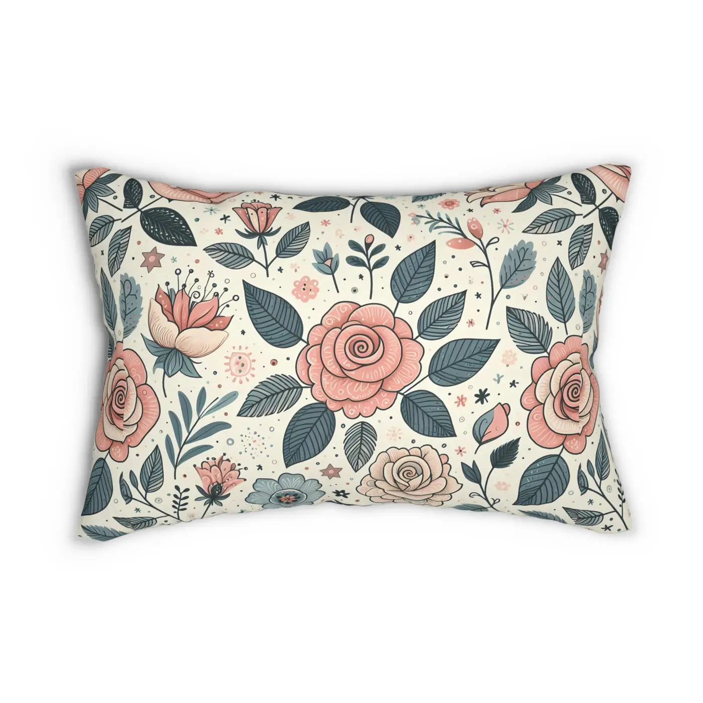 Pastel Rose Flowers Lumbar Pillow - Spun Polyester Decor - DipaliZ