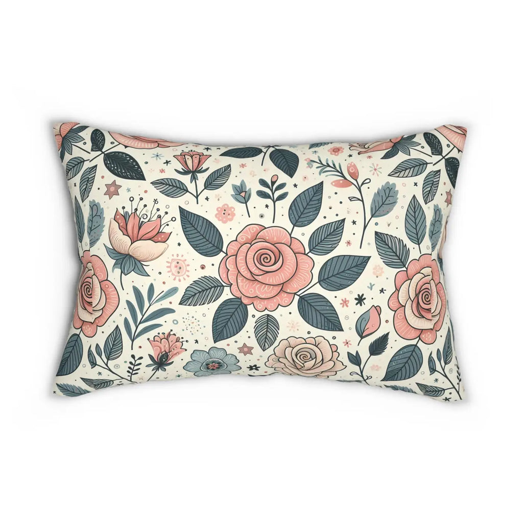 Pastel Rose Flowers Lumbar Pillow - Spun Polyester Decor - DipaliZ