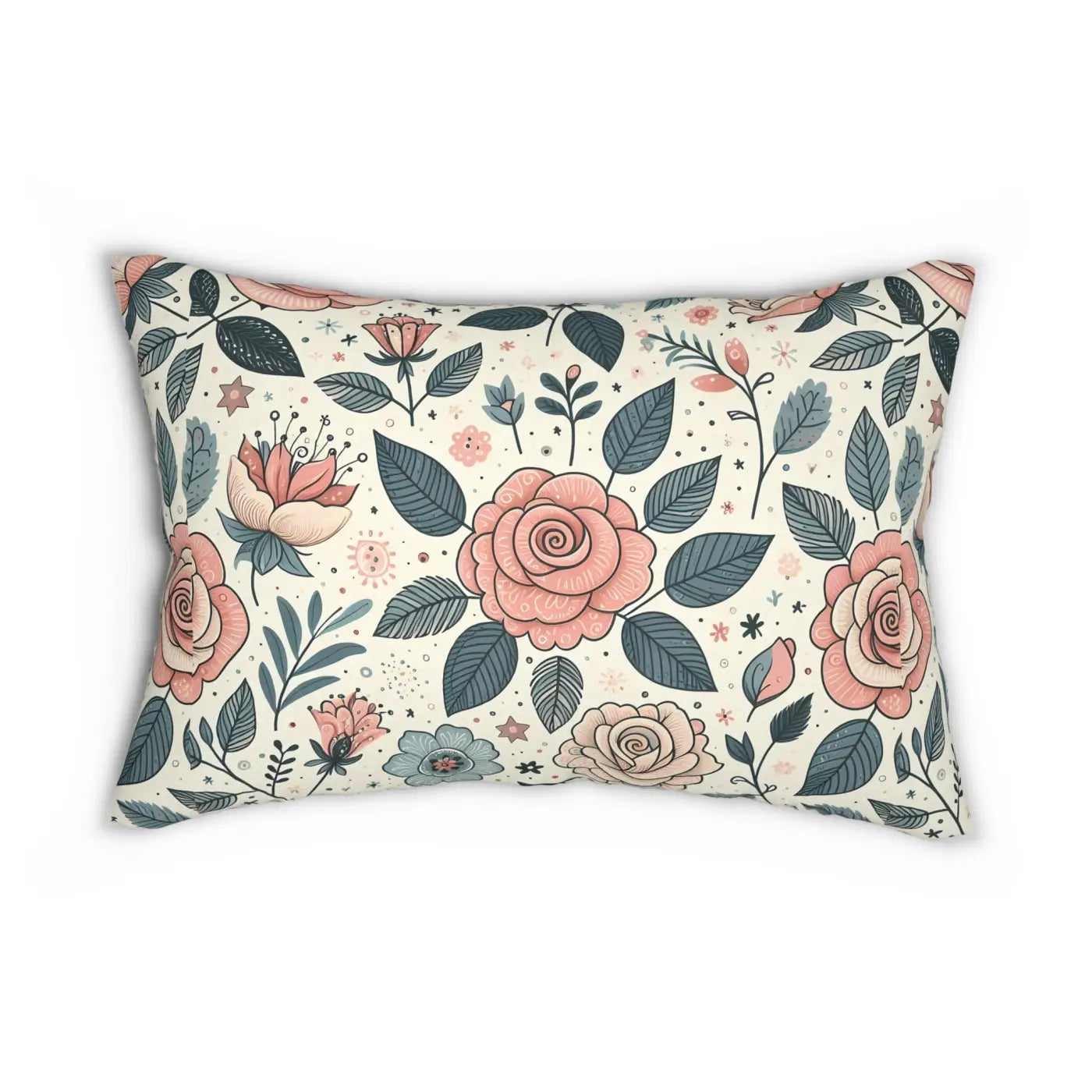 Pastel Rose Flowers Lumbar Pillow - Spun Polyester Decor - DipaliZ