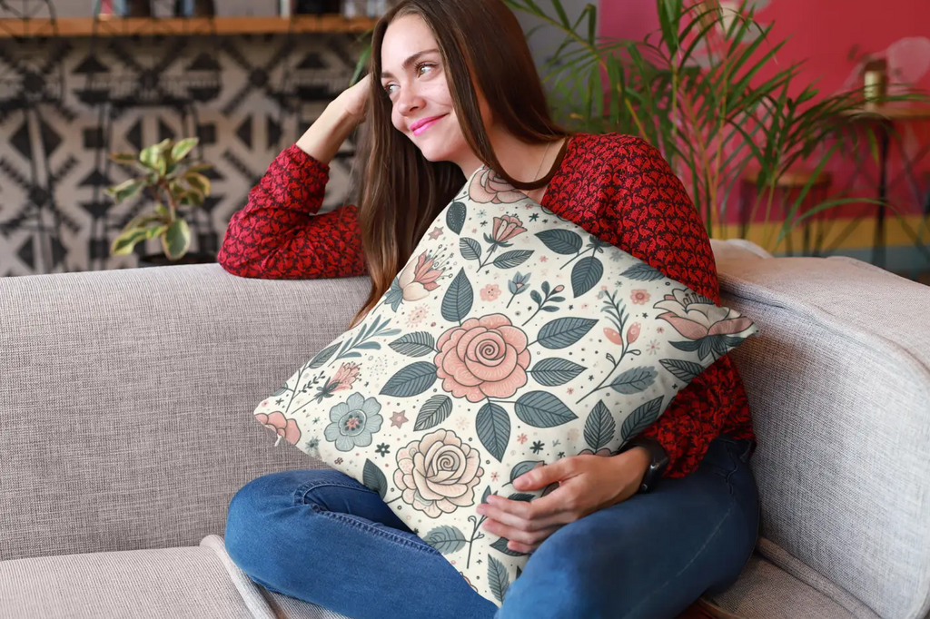 Pastel Rose Flowers Spun Polyester Square Pillow - DipaliZ