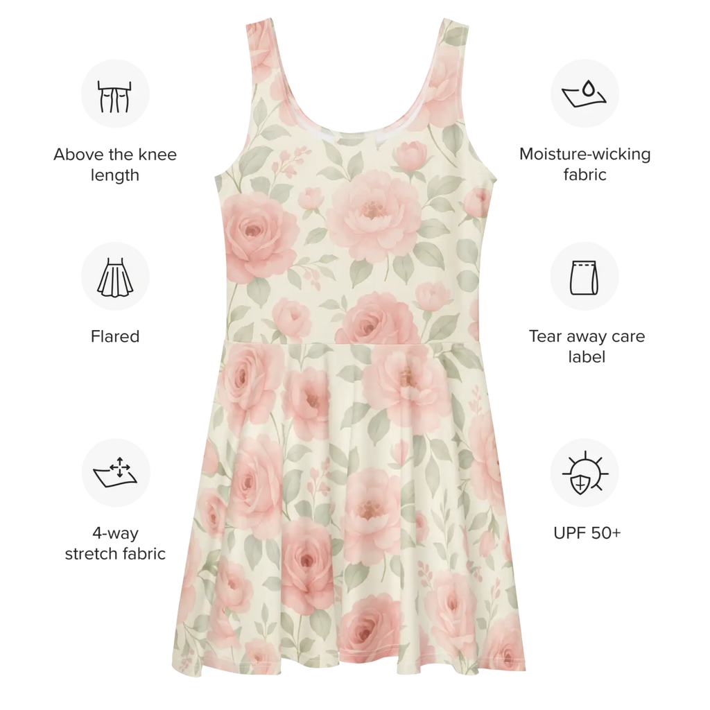 Pastel Roses Skater Dress - Premium Quality Floral - DipaliZ