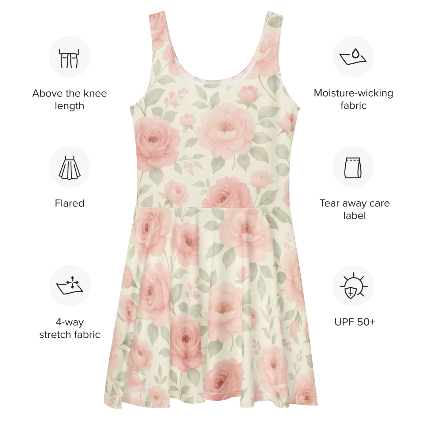 Pastel Roses Skater Dress - Premium Quality Floral - DipaliZ