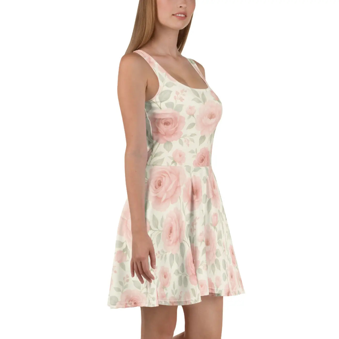 Pastel Roses Skater Dress - Premium Quality Floral - DipaliZ
