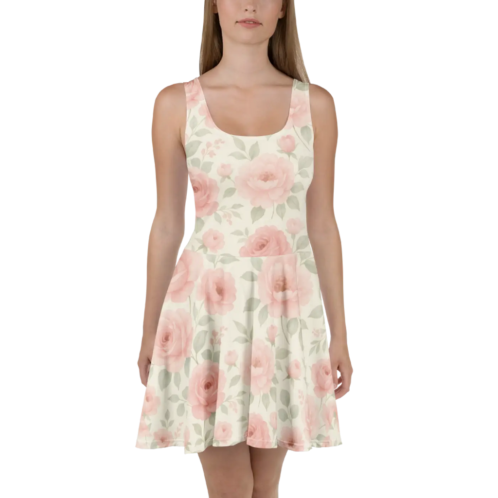 Pastel Roses Skater Dress - Premium Quality Floral - DipaliZ