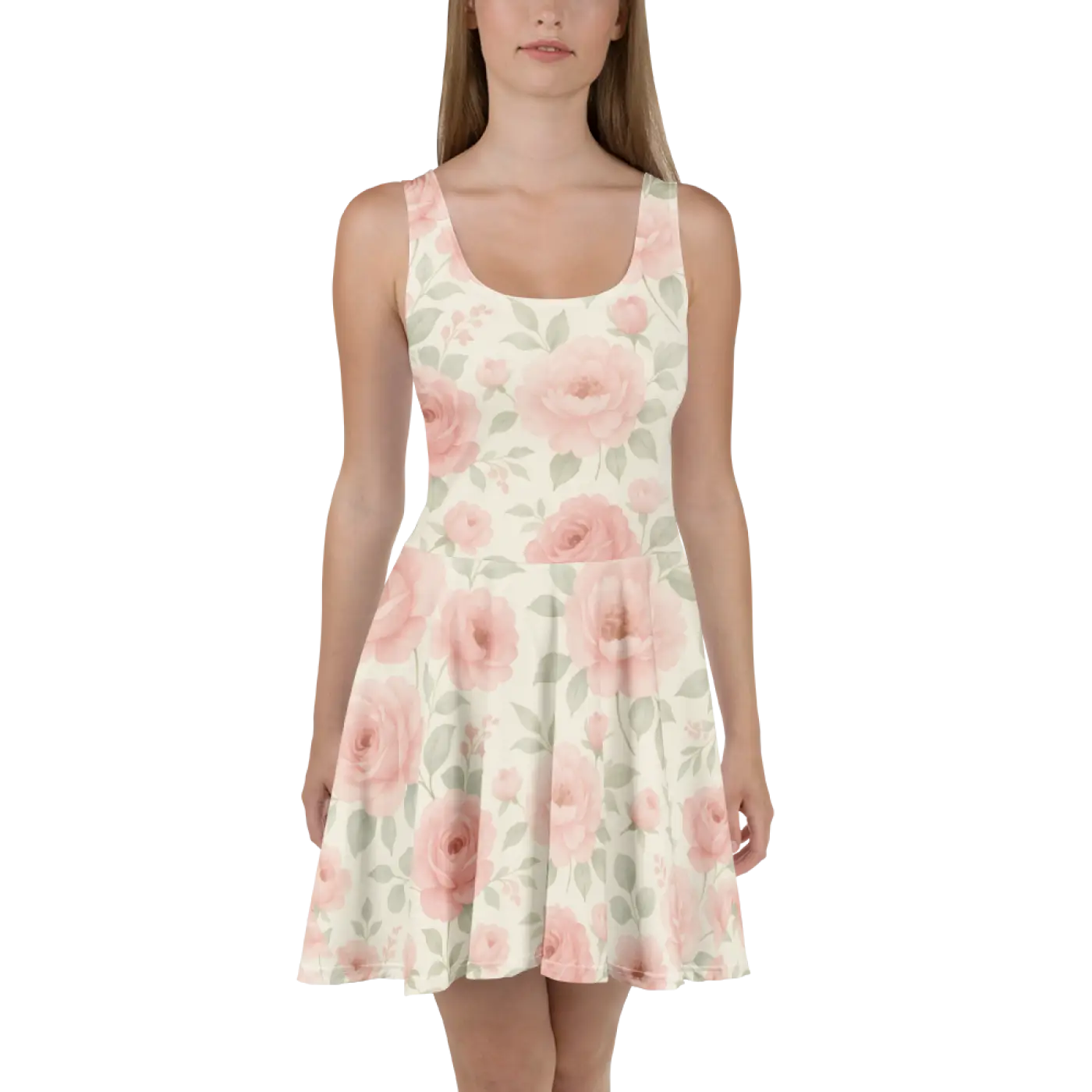 Pastel Roses Skater Dress - Premium Quality Floral - DipaliZ