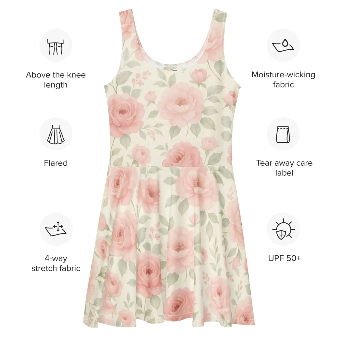 Pastel Roses Skater Dress - Premium Quality Floral - DipaliZ