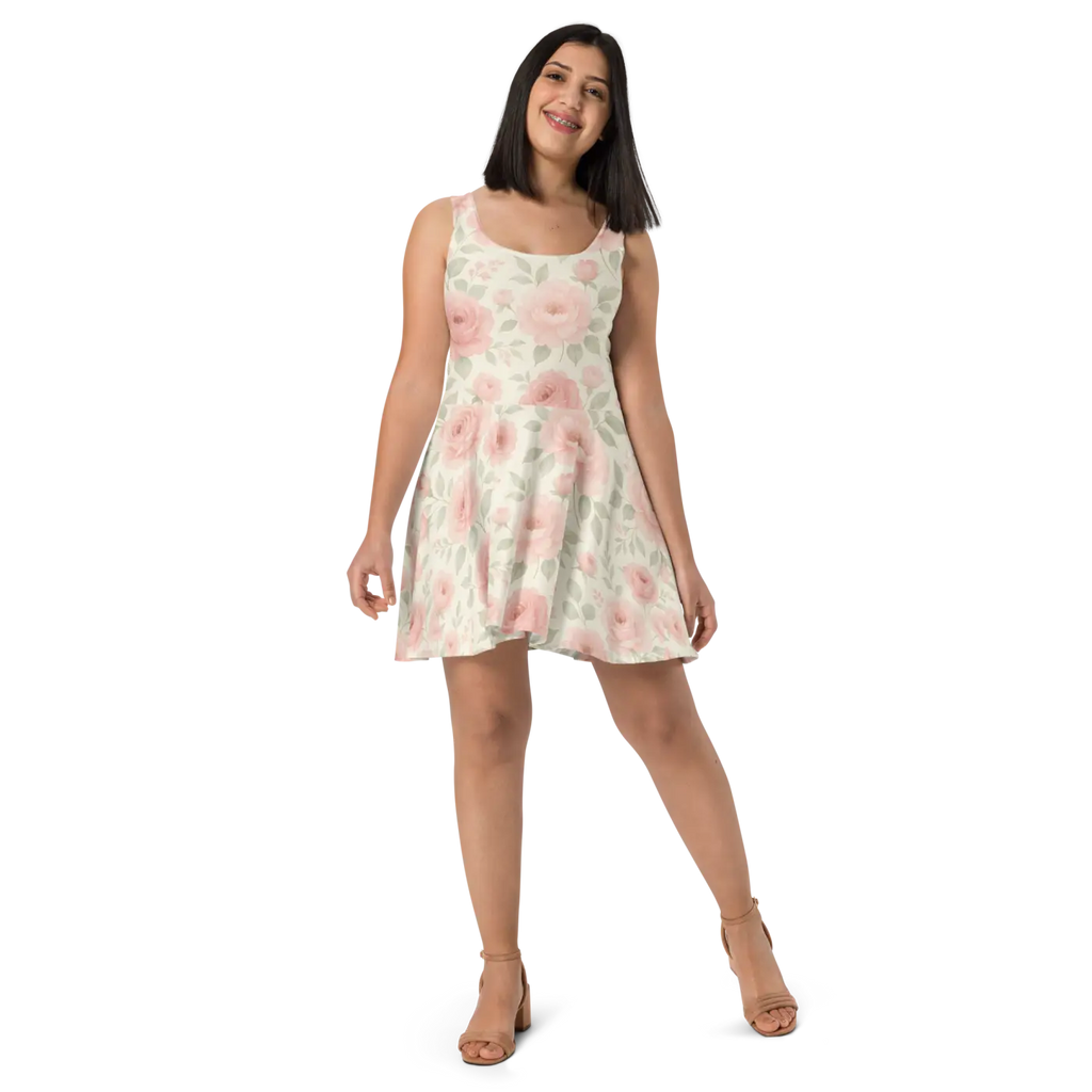 Pastel Roses Skater Dress - Premium Quality Floral - DipaliZ