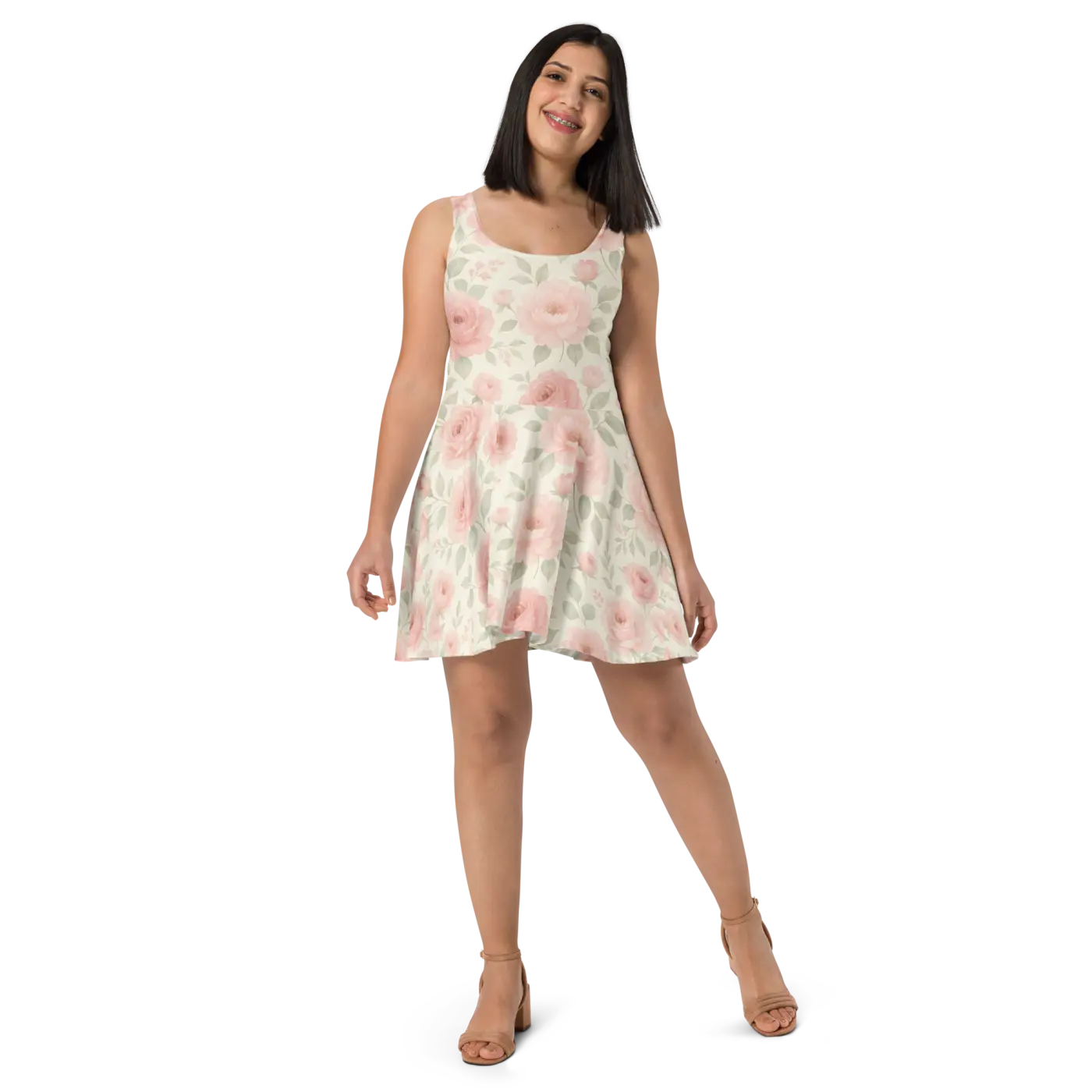 Pastel Roses Skater Dress - Premium Quality Floral - DipaliZ