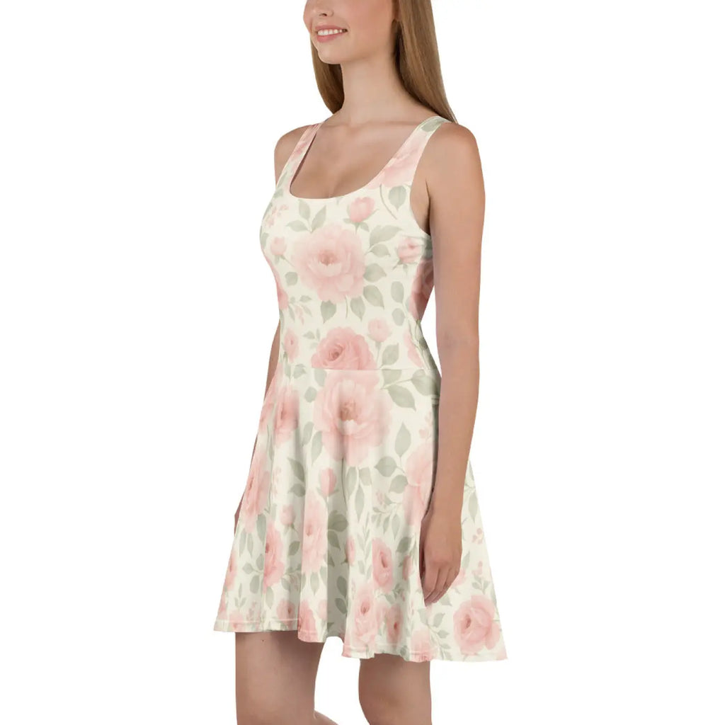 Pastel Roses Skater Dress - Premium Quality Floral - DipaliZ