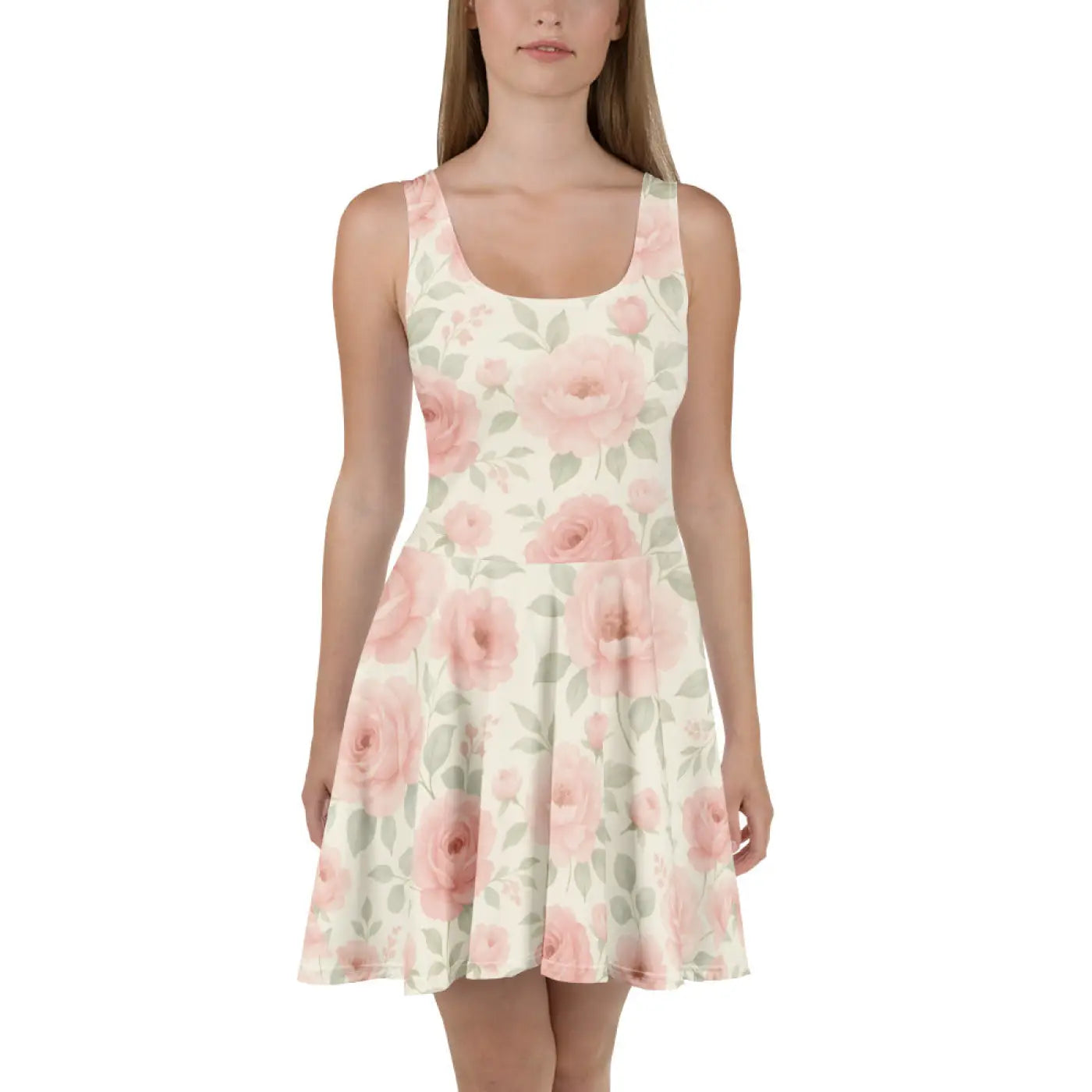 Pastel Roses Skater Dress - Premium Quality Floral - DipaliZ
