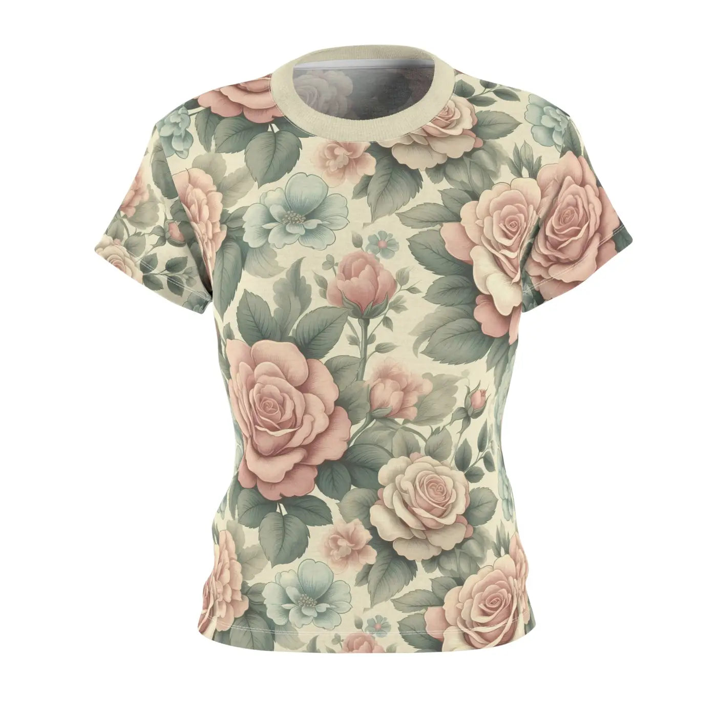 Pastel Roses Cut and Sew Tee - Polyester Blend - DipaliZ