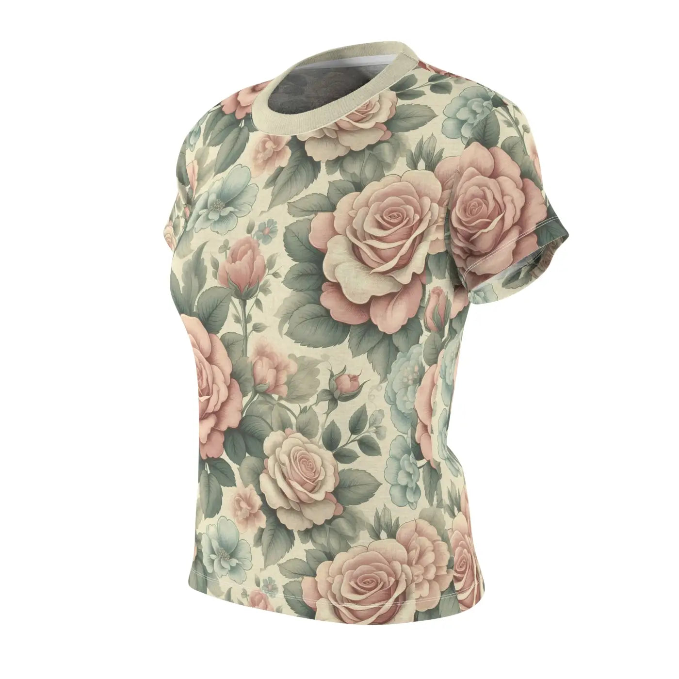 Pastel Roses Cut and Sew Tee - Polyester Blend - DipaliZ