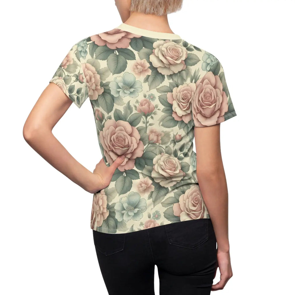 Pastel Roses Cut and Sew Tee - Polyester Blend - DipaliZ