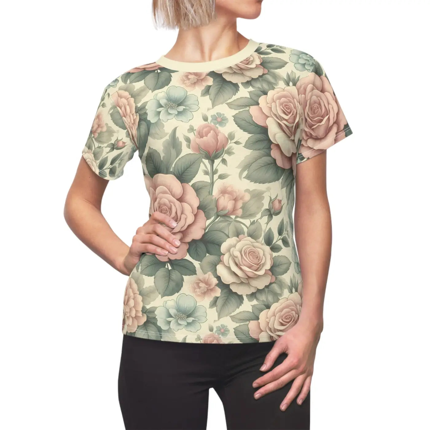 Pastel Roses Cut and Sew Tee - Polyester Blend - DipaliZ