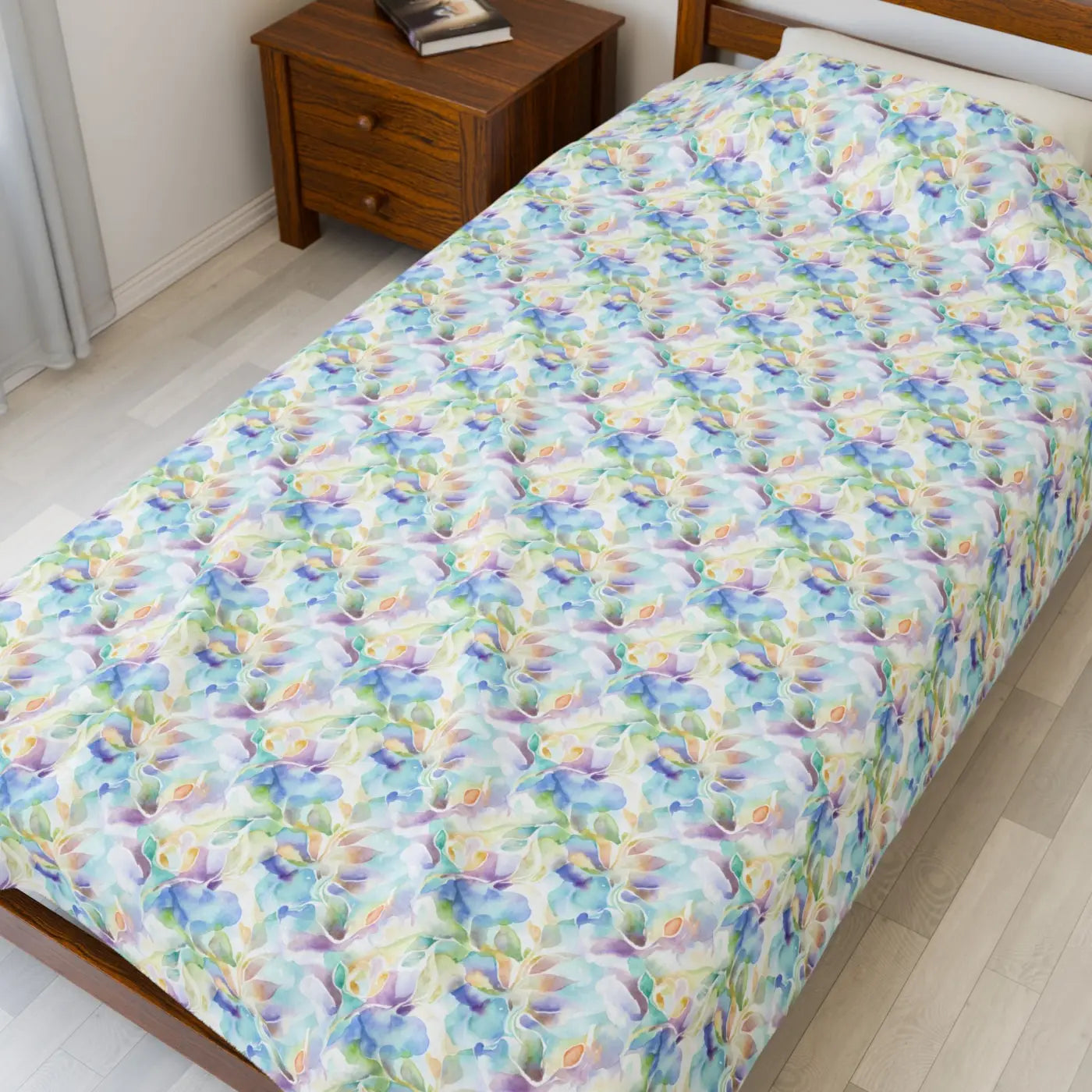 Velveteen Plush Blanket - Watercolor Floral Design - DipaliZ