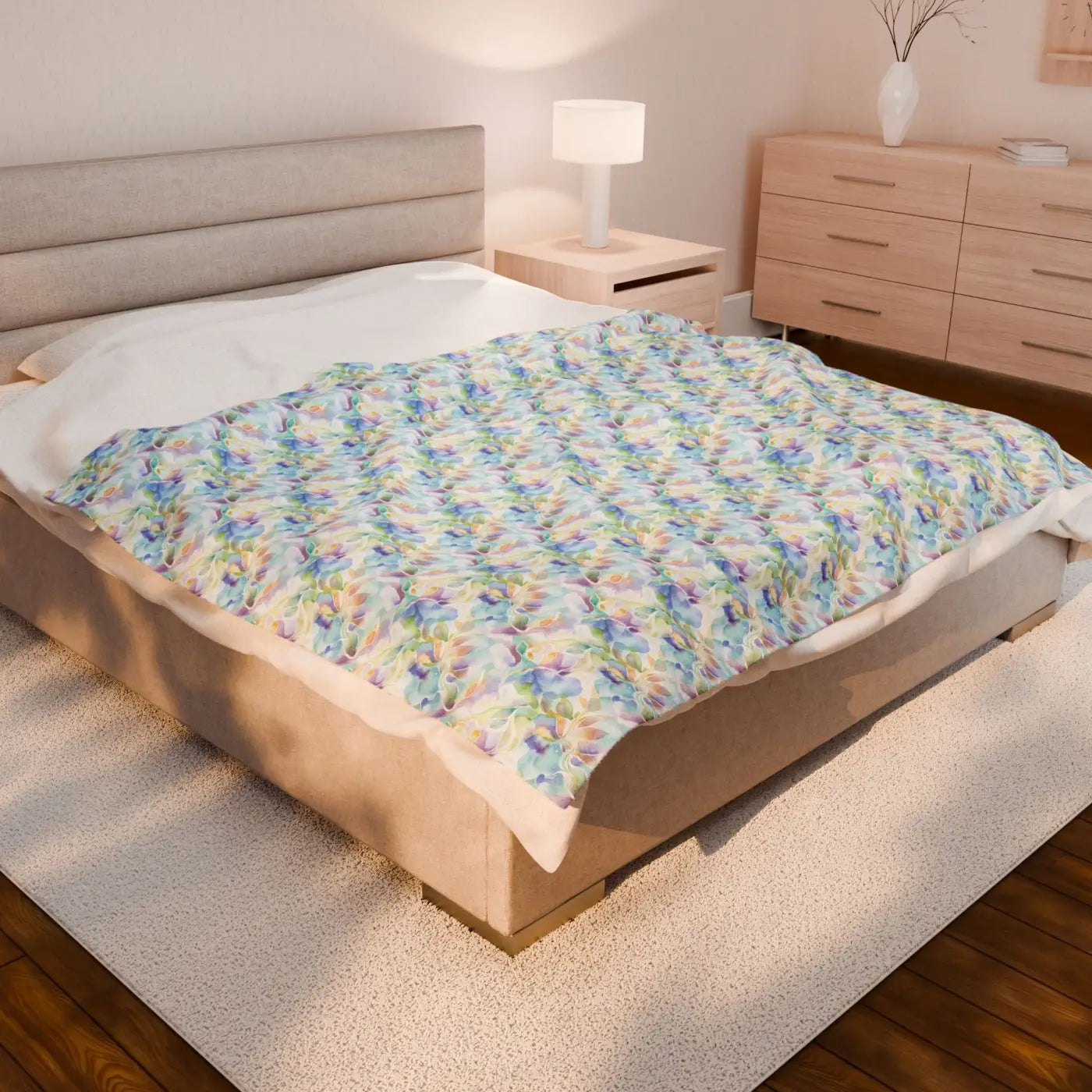 Velveteen Plush Blanket - Watercolor Floral Design - DipaliZ
