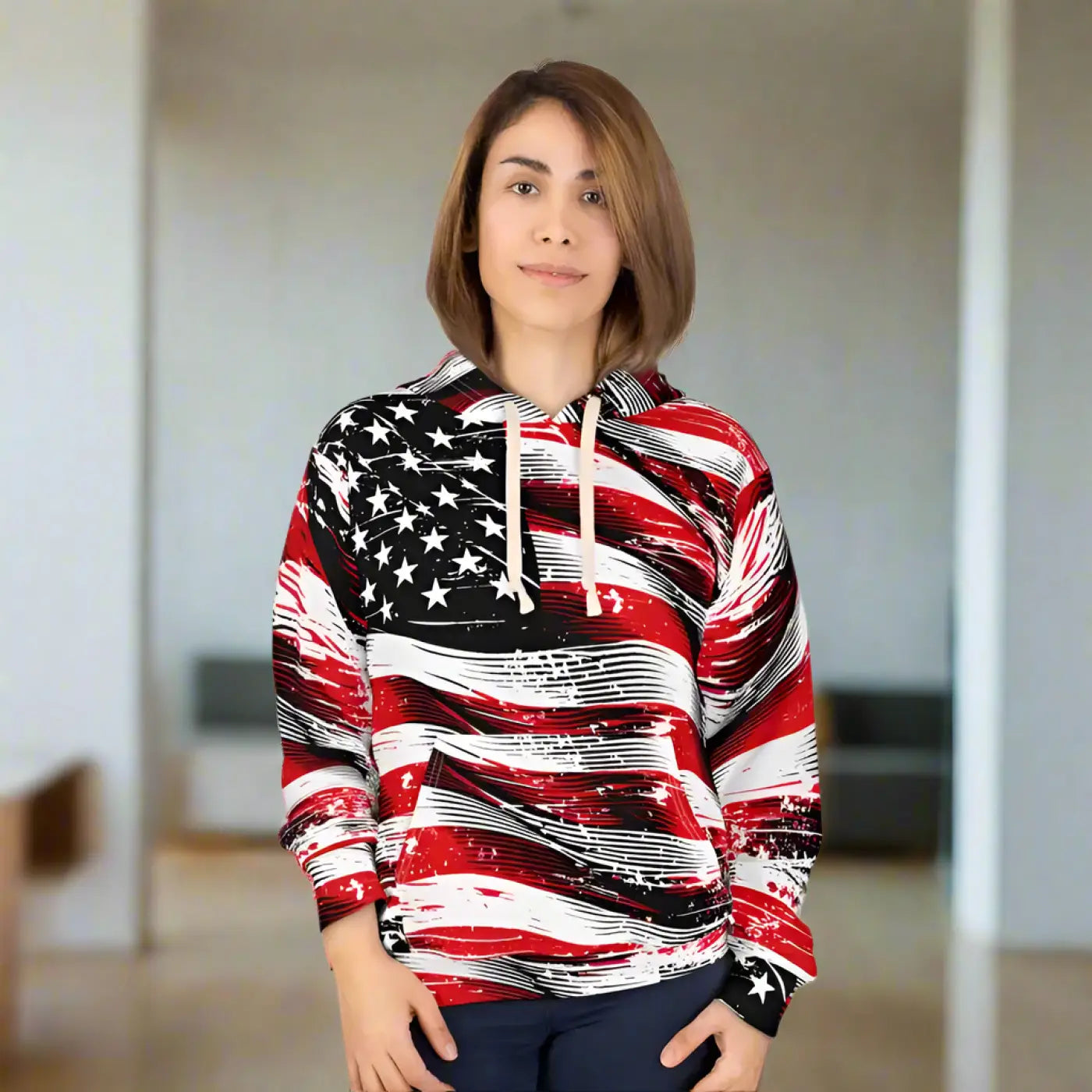 American Flag Pullover - Bold Patriotic Style Hoodie - DipaliZ