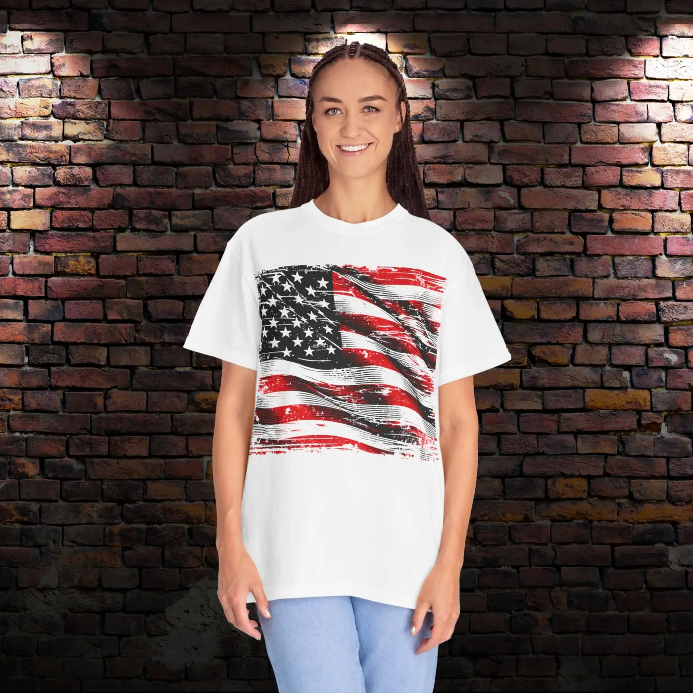 Bold Patriotic American Flag T-Shirt - Garment-Dyed - DipaliZ