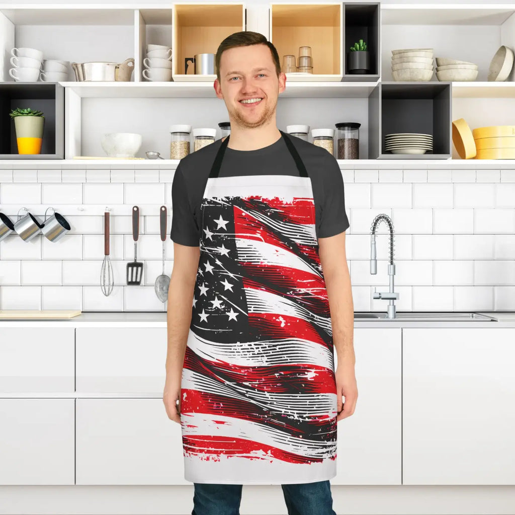 Patriotic Apron with Colorful Straps - Bold BBQ Style - DipaliZ