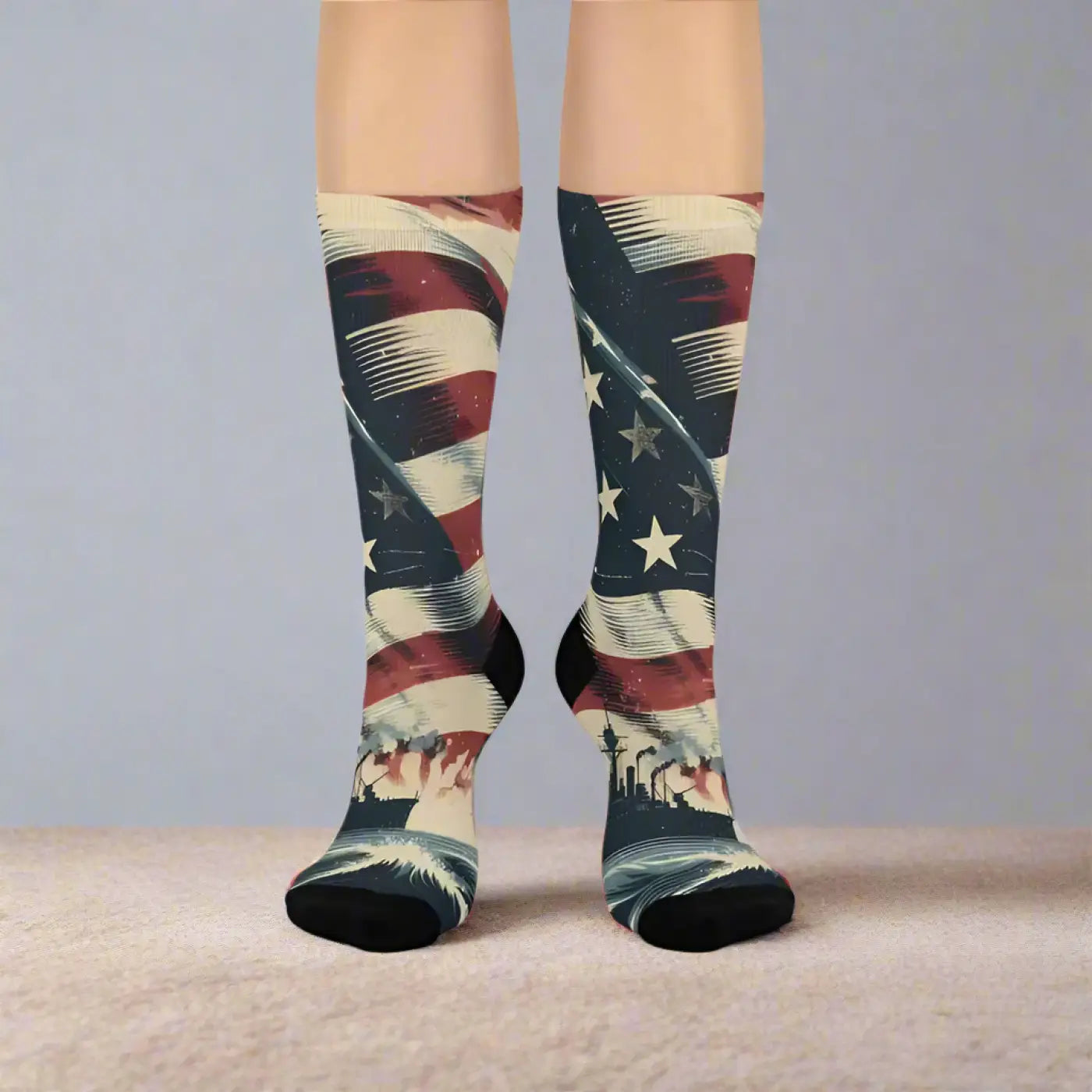 Cushioned Crew Socks - Bold American Flag Style - DipaliZ