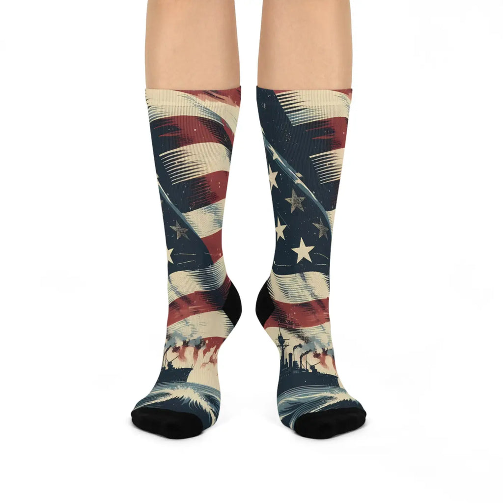 Cushioned Crew Socks - Bold American Flag Style - DipaliZ
